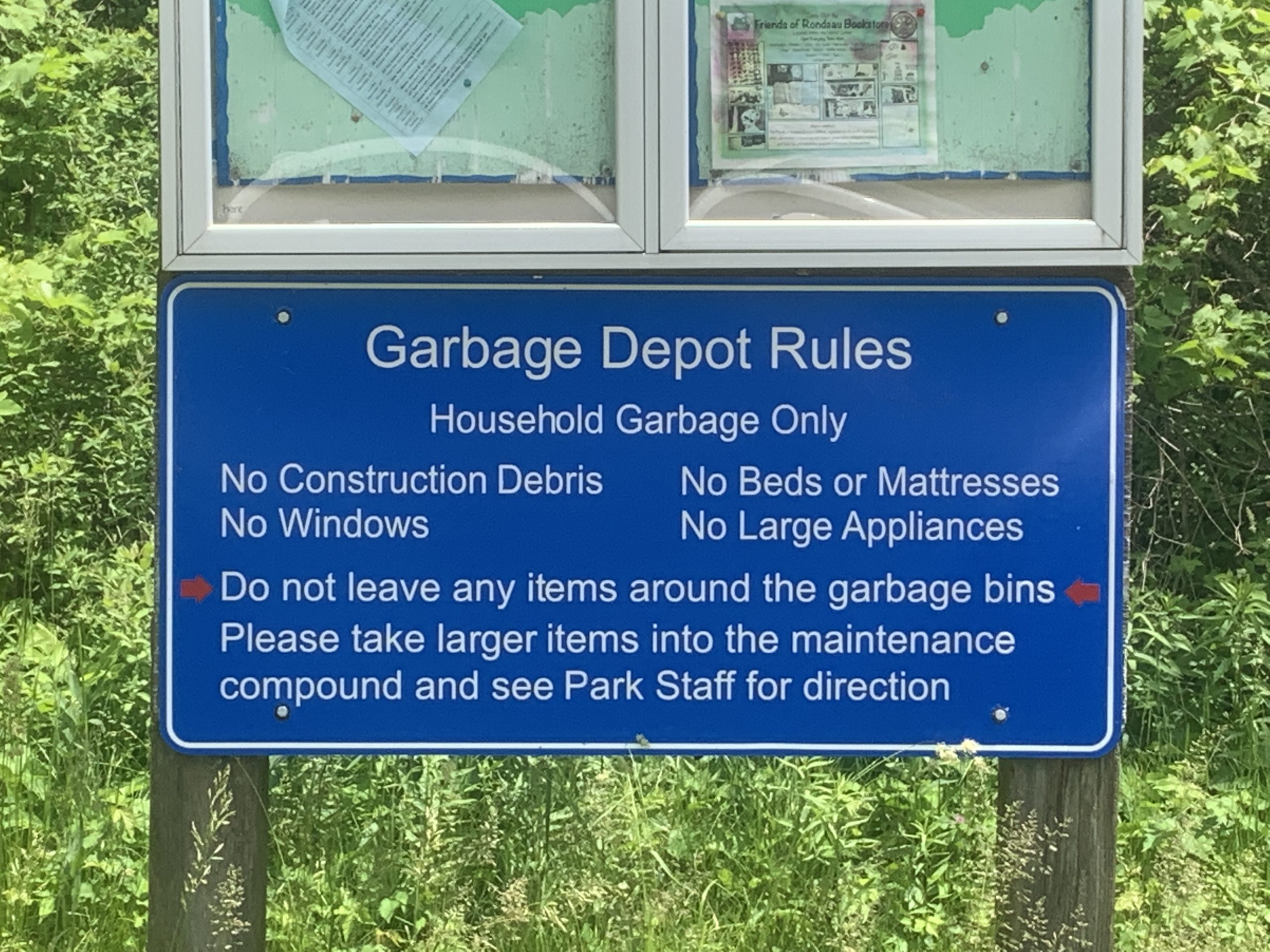 No large items in the Park’s garbage area